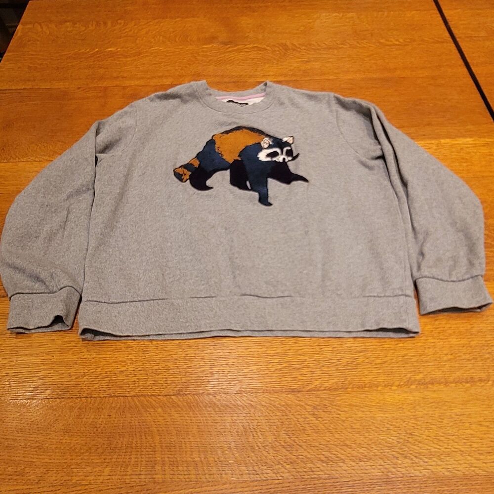 Bonobos Slim Fit Heather Grey Raccoon Chenille Patch Graphic Sweatshirt Mens L - Picture 1 of 9